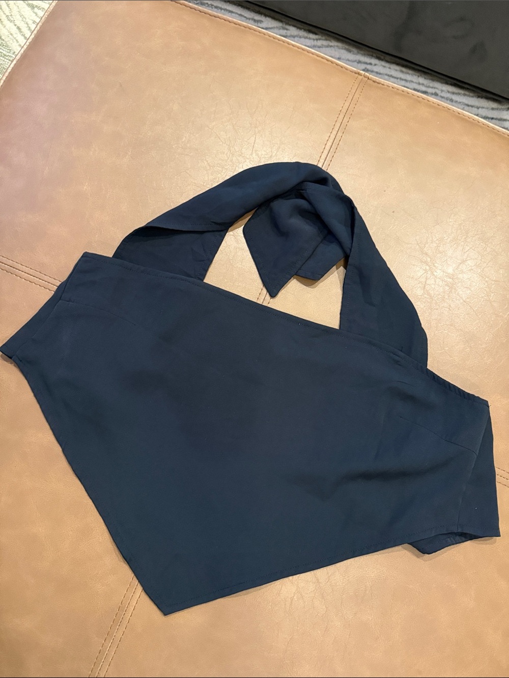 Black Blue Wrap Top with Tie Shoulder